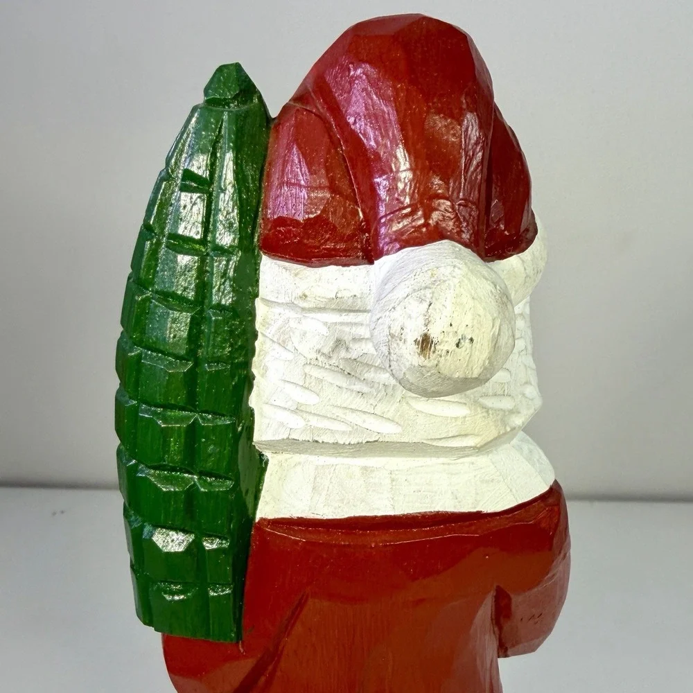 Vintage Hand Carved Wood Santa Claus Figurine Christmas Folk Art Decor 10.25